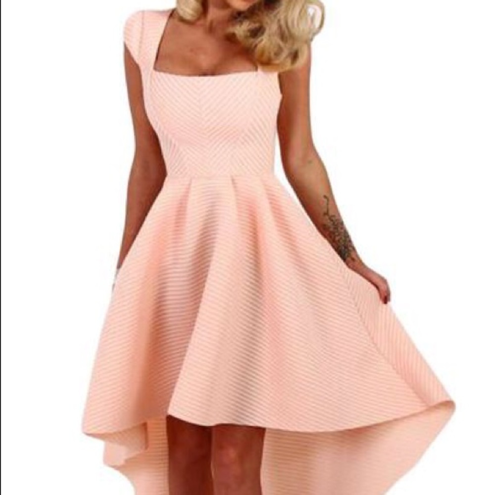 Adorable, high low pink pinstripe dress